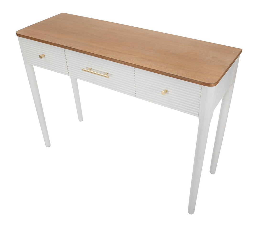 Boho chic konsolbord i hvid, fyrretræ, mdf og metal – 107x37x80 cm