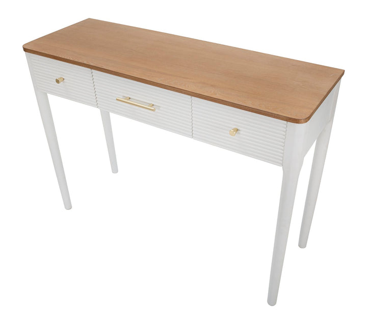 Boho chic konsolbord i hvid, fyrretræ, mdf og metal – 107x37x80 cm