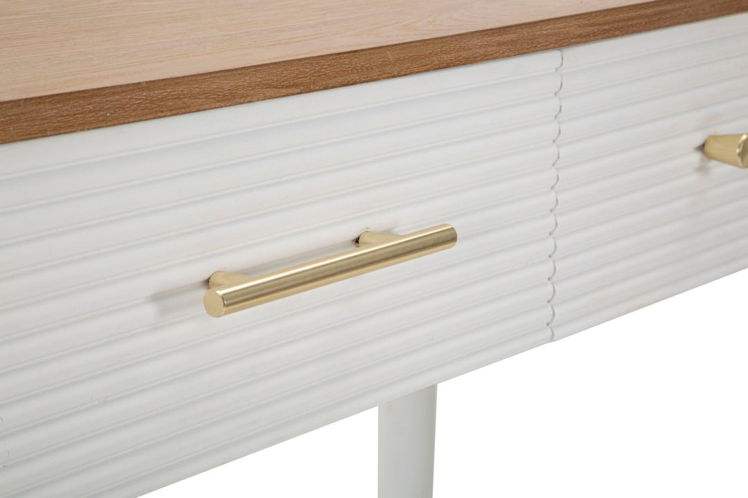 Boho chic konsolbord i hvid, fyrretræ, mdf og metal – 107x37x80 cm