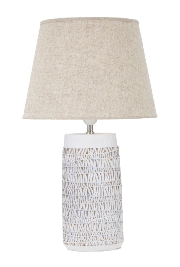 Boho chic bordlampe i hvid, polyresin, metal og stof – 35x60x5 cm
