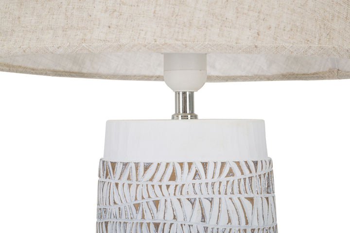 Boho chic bordlampe i hvid, polyresin, metal og stof – 35x60x5 cm