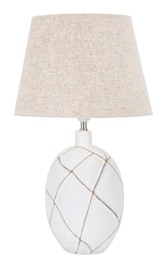Boho chic bordlampe i hvid, polyresin, metal og stof – 35x60 cm