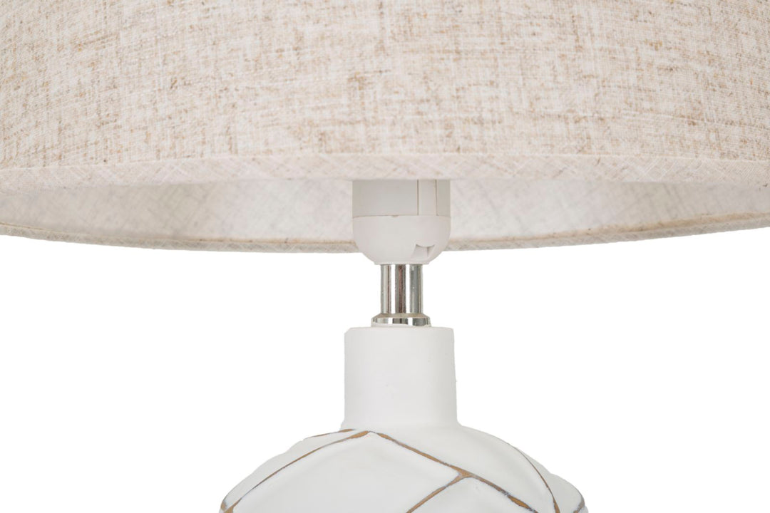 Boho chic bordlampe i hvid, polyresin, metal og stof – 35x60 cm