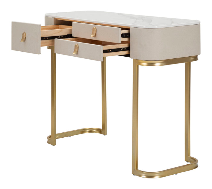 Glam konsolbord i guldfarve, fyrretræ, mdf og metal – 100x40x80 cm