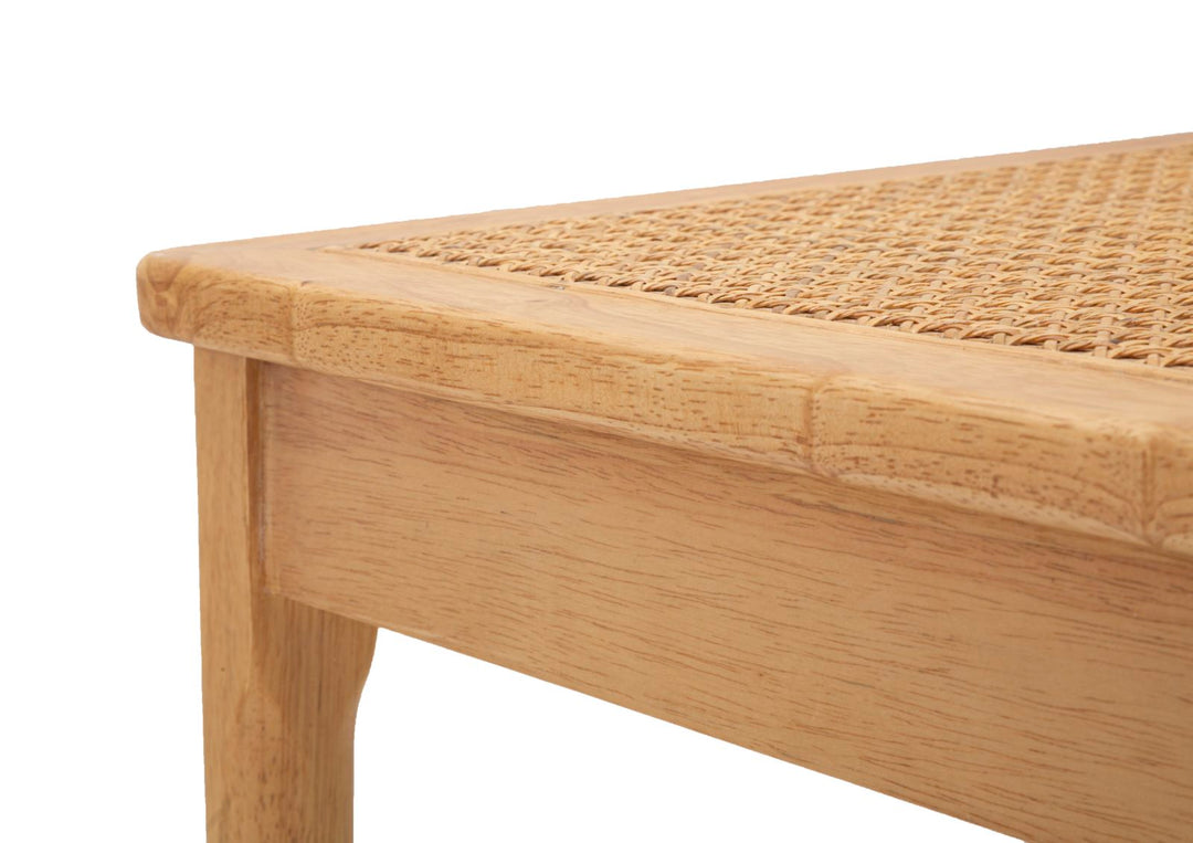 Boho chic stol, træ og rattan – 54x54x70 cm