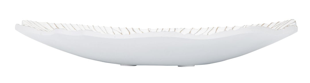 Boho chic bakke i hvid, polyresin – 37x34x6 cm