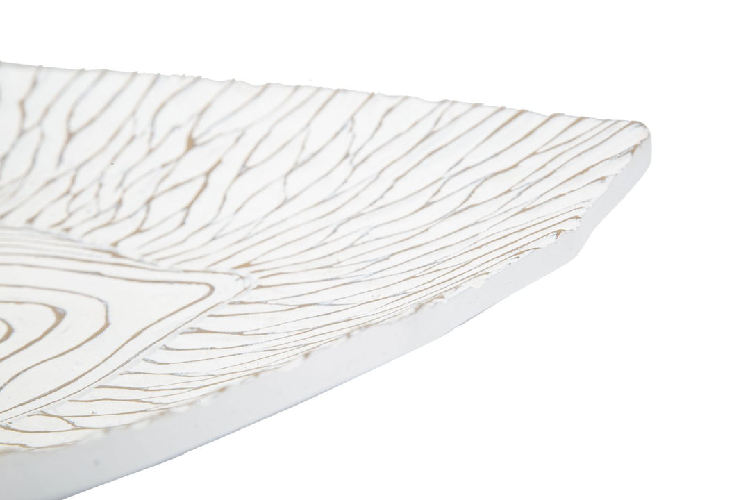Boho chic bakke i hvid, polyresin – 37x34x6 cm