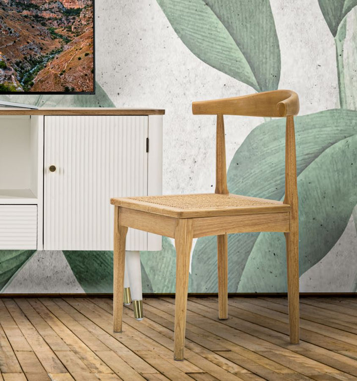 Boho chic stol, træ og rattan – 54x54x70 cm
