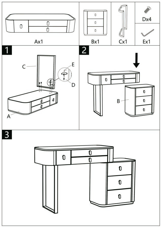 Glam sminkebord i fyrretræ, mdf og metal – 120x40x75 cm