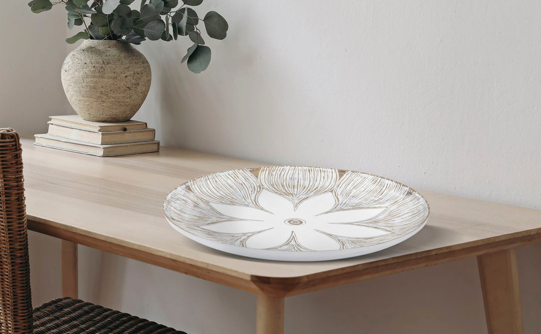 Boho chic bakke, hvid, polyresin – 35x5x4 cm