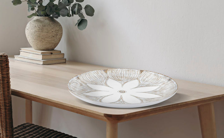 Boho chic bakke, hvid, polyresin – 35x5x4 cm
