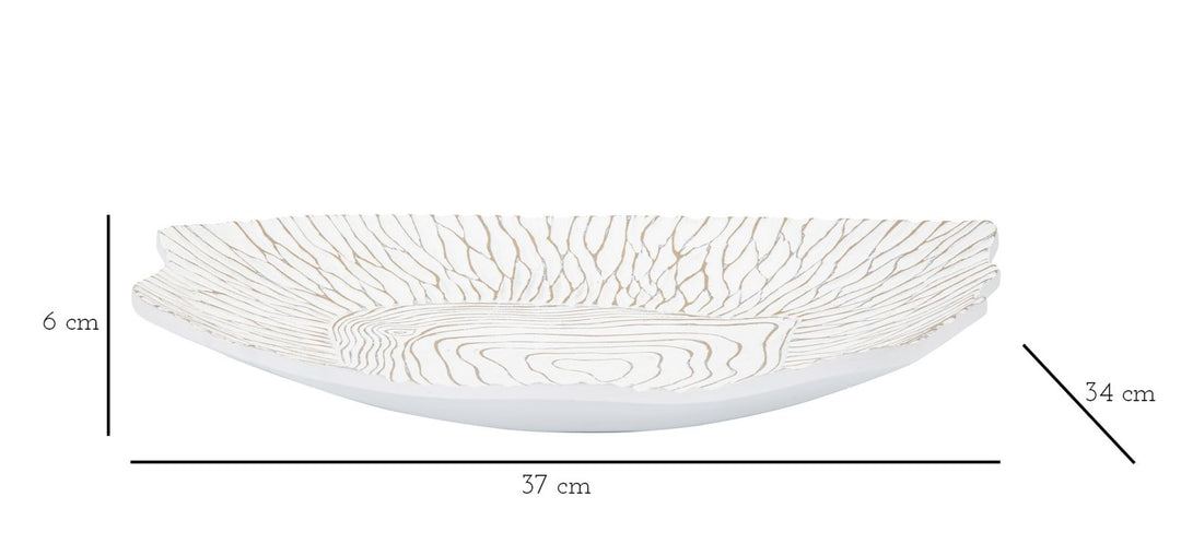 Boho chic bakke i hvid, polyresin – 37x34x6 cm