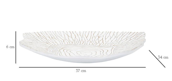 Boho chic bakke i hvid, polyresin – 37x34x6 cm
