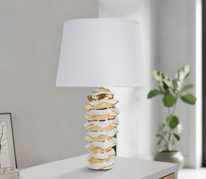 Glam bordlampe, keramik, jern og stof – 33x53 cm