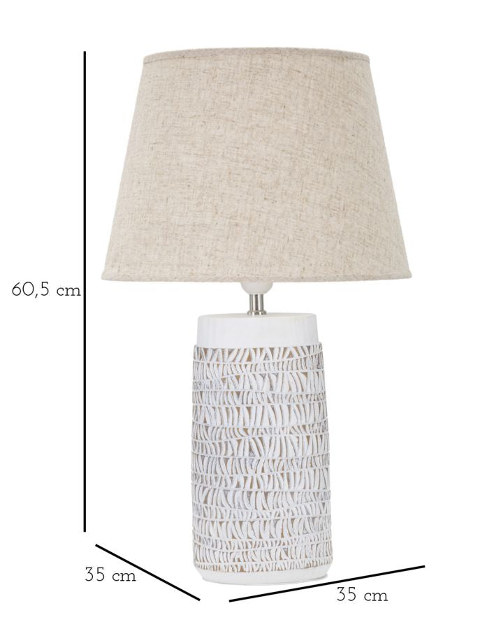 Boho chic bordlampe i hvid, polyresin, metal og stof – 35x60x5 cm