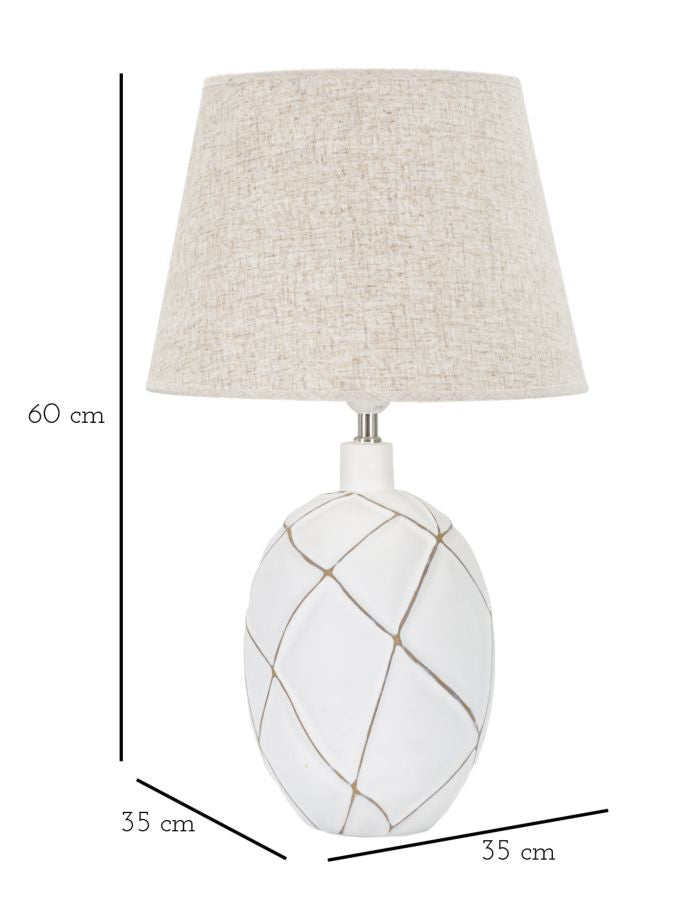 Boho chic bordlampe i hvid, polyresin, metal og stof – 35x60 cm