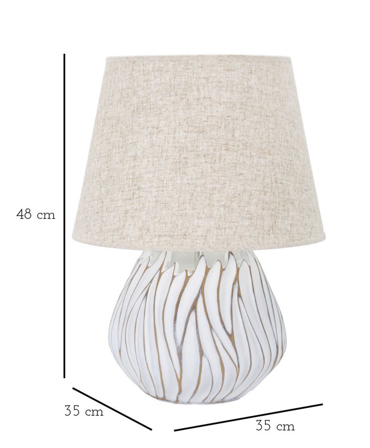Boho chic bordlampe i hvid, polyresin, metal og stof – 35x48 cm