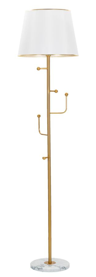 Glam bordlampe i guldfarve, metal og stof