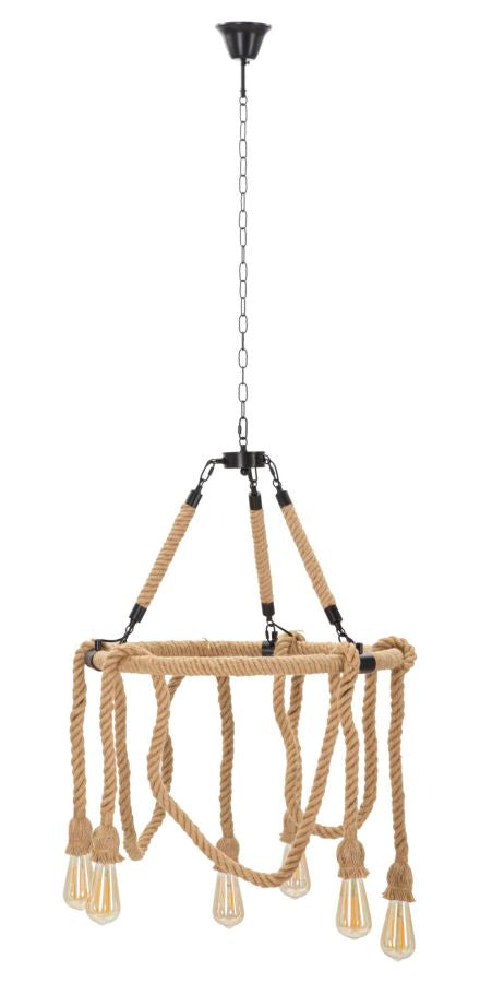 Boho chic lampe i jern og reb – 64x90 cm
