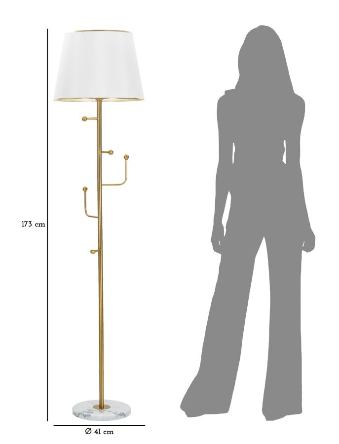 Glam bordlampe i guldfarve, metal og stof