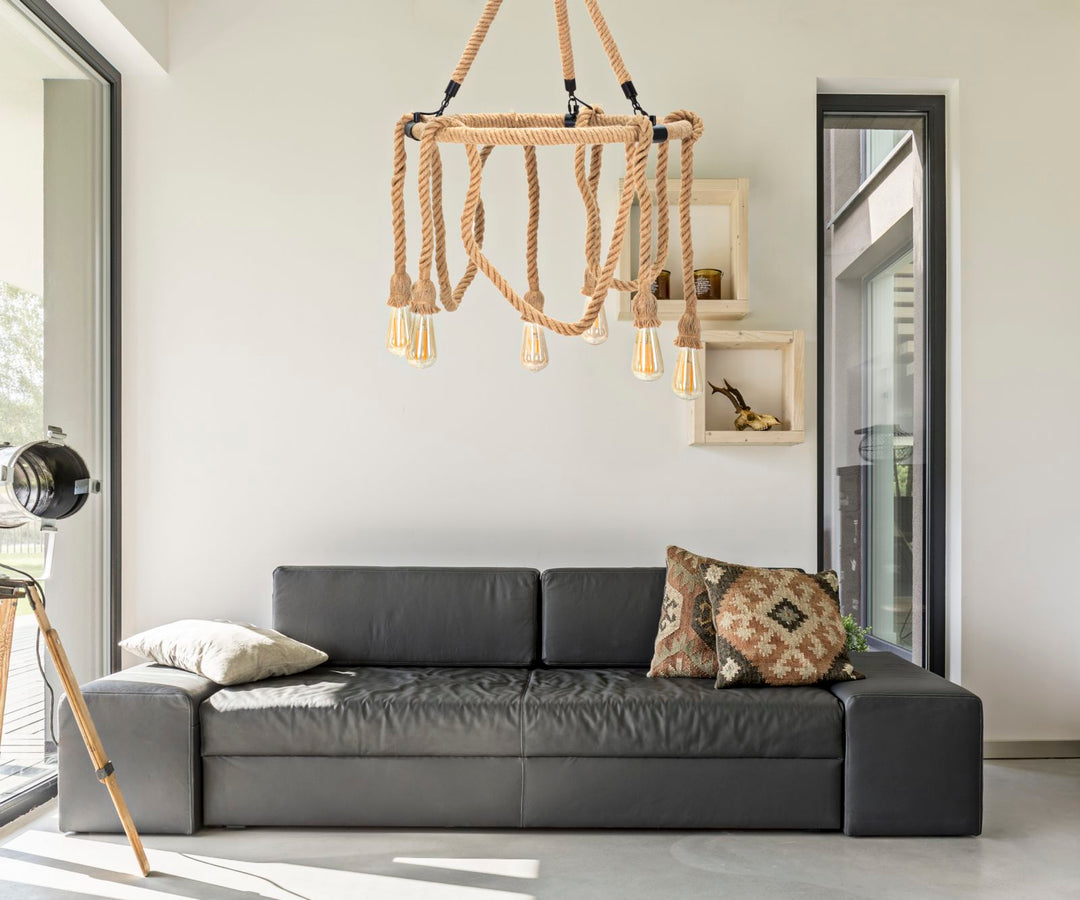 Boho chic lampe i jern og reb – 64x90 cm
