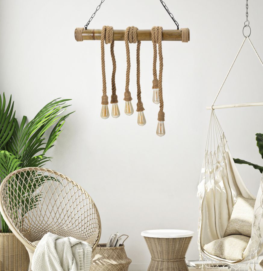 Boho chic lampe i bambus og reb – 80x15x120 cm