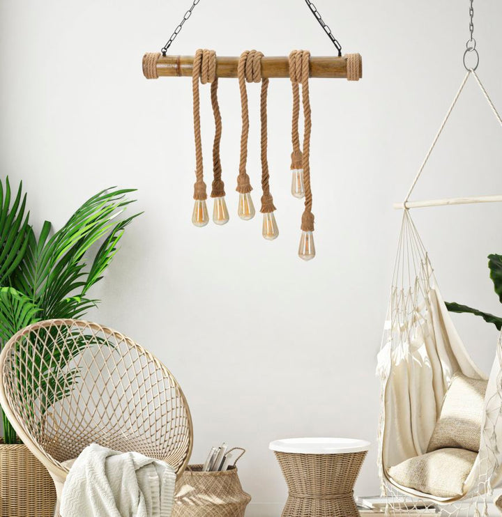 Boho chic lampe i bambus og reb – 80x15x120 cm