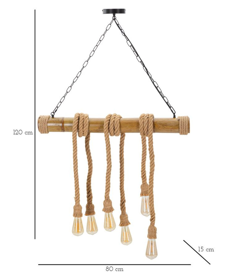 Boho chic lampe i bambus og reb – 80x15x120 cm