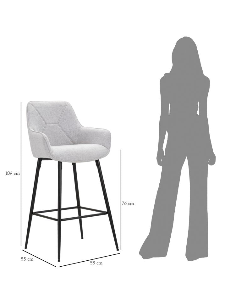 Glam barstol i træ, metal og stof – 55x55x109 cm