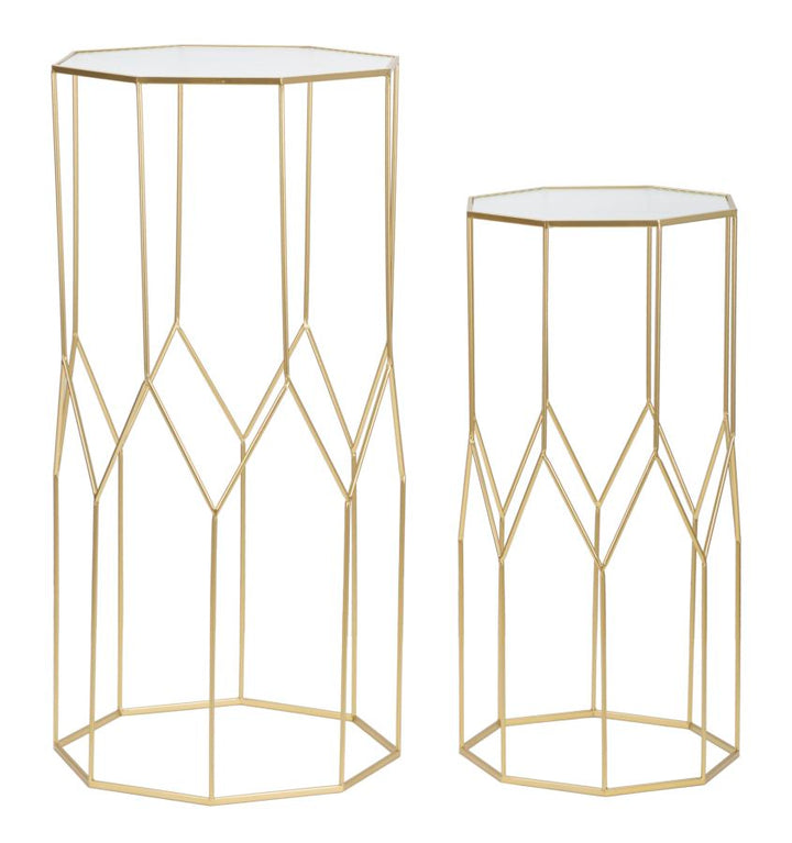 Glam sideborde i guldfarve, jern og glas – 50x46x100 40x37x80 cm