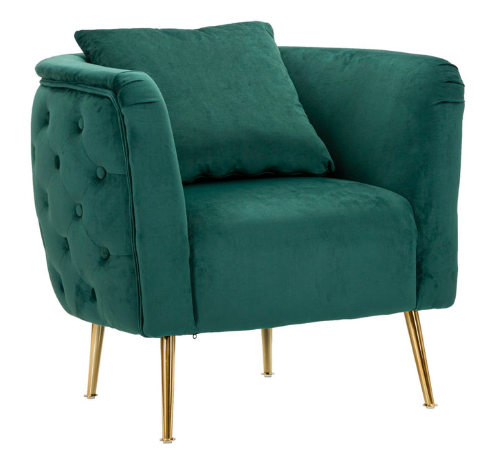 Glam stol i grøn, træ, stof og metal – 76x74x73 cm