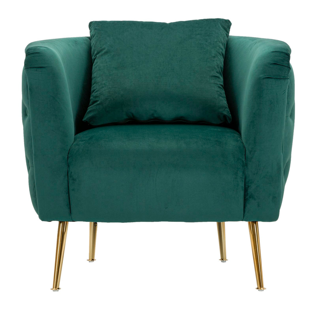 Glam stol i grøn, træ, stof og metal – 76x74x73 cm
