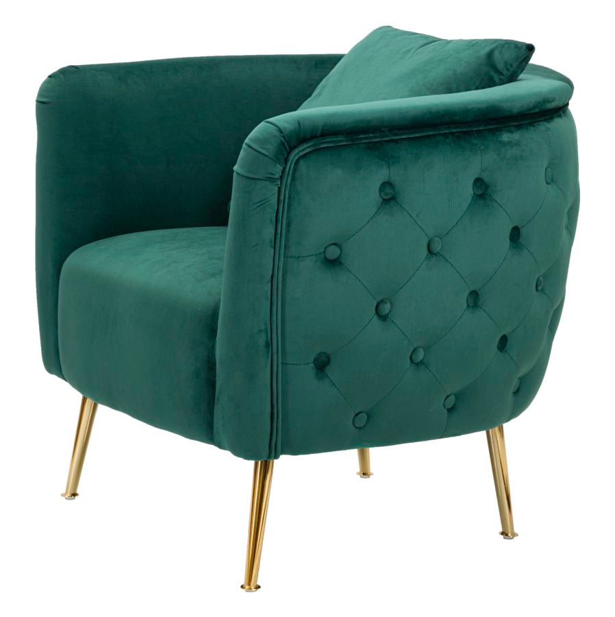 Glam stol i grøn, træ, stof og metal – 76x74x73 cm