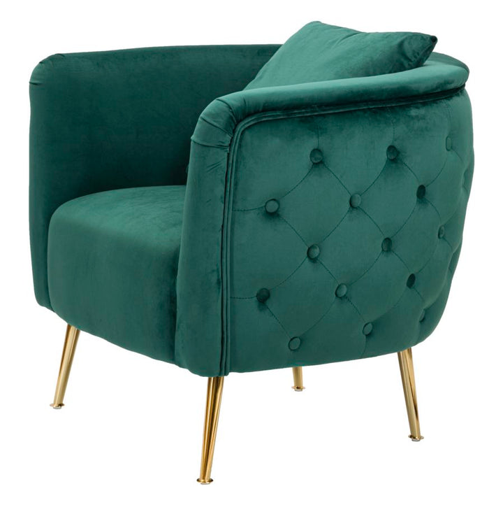 Glam stol i grøn, træ, stof og metal – 76x74x73 cm