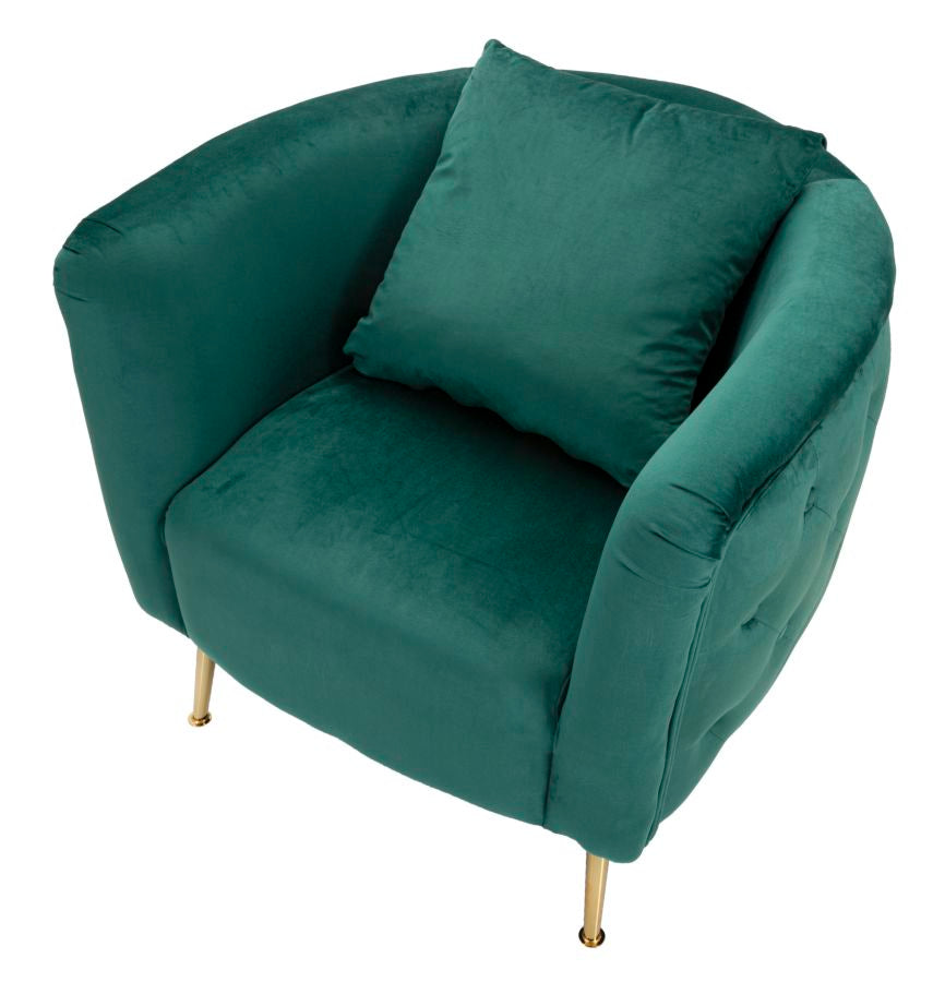 Glam stol i grøn, træ, stof og metal – 76x74x73 cm