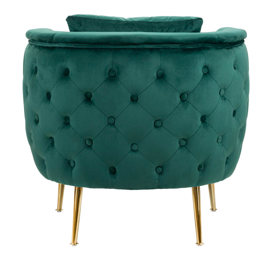 Glam stol i grøn, træ, stof og metal – 76x74x73 cm