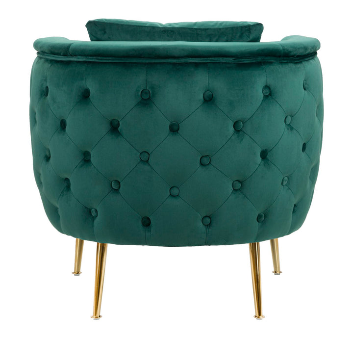 Glam stol i grøn, træ, stof og metal – 76x74x73 cm