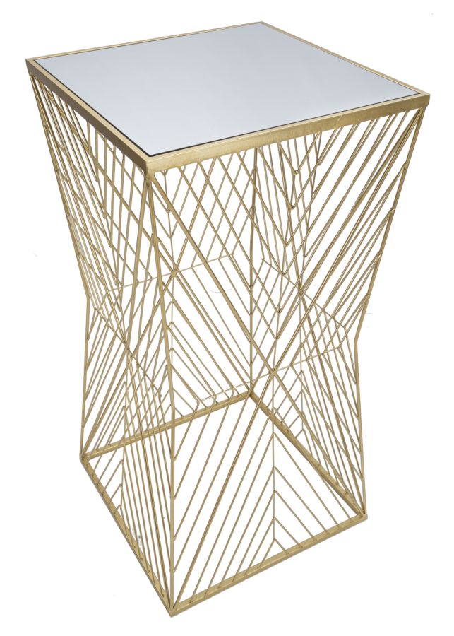Glam sidebord i guldfarve, jern og glas – 50x50x100 cm