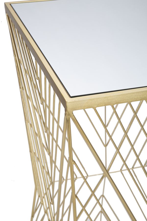 Glam sidebord i guldfarve, jern og glas – 50x50x100 cm