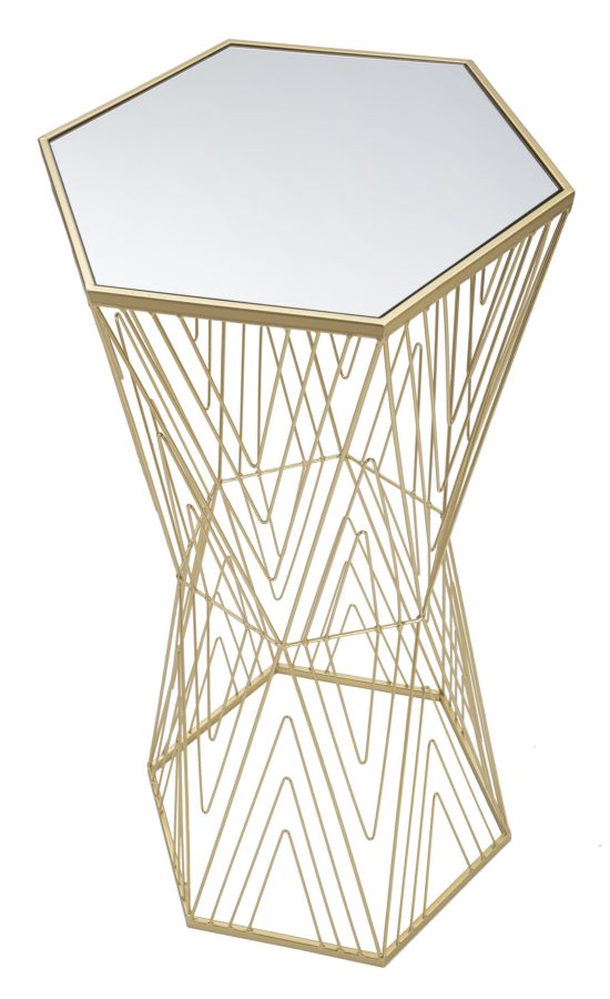 Glam sidebord i guldfarve, jern og spejl – 40x35x80 cm