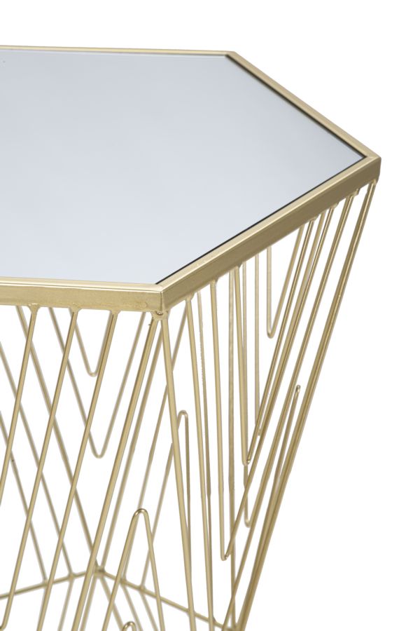 Glam sidebord i guldfarve, jern og spejl – 40x35x80 cm
