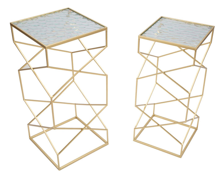 Glam borde i guldfarve, jern og glas