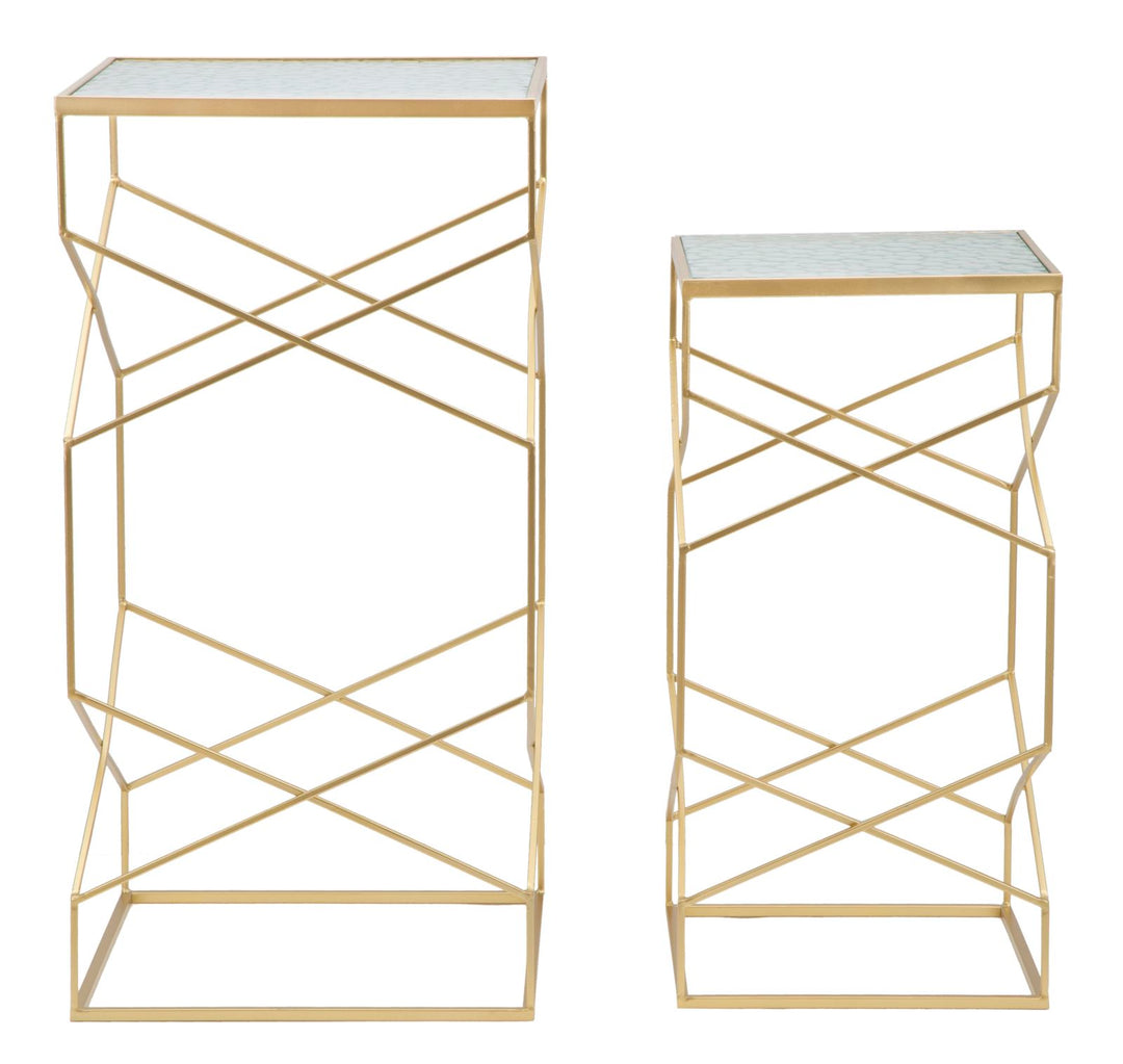 Glam sideborde i guldfarve, jern og glas – 50x50x100 og 40x40x80 cm