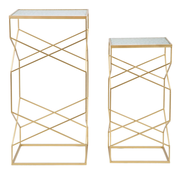 Glam sideborde i guldfarve, jern og glas – 50x50x100 og 40x40x80 cm