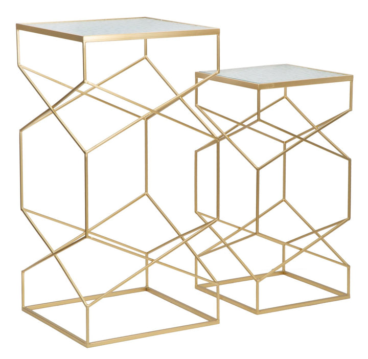 Glam sideborde i guldfarve, jern og glas – 50x50x100 og 40x40x80 cm