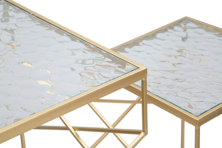 Glam sideborde i guldfarve, jern og glas – 50x50x100 og 40x40x80 cm