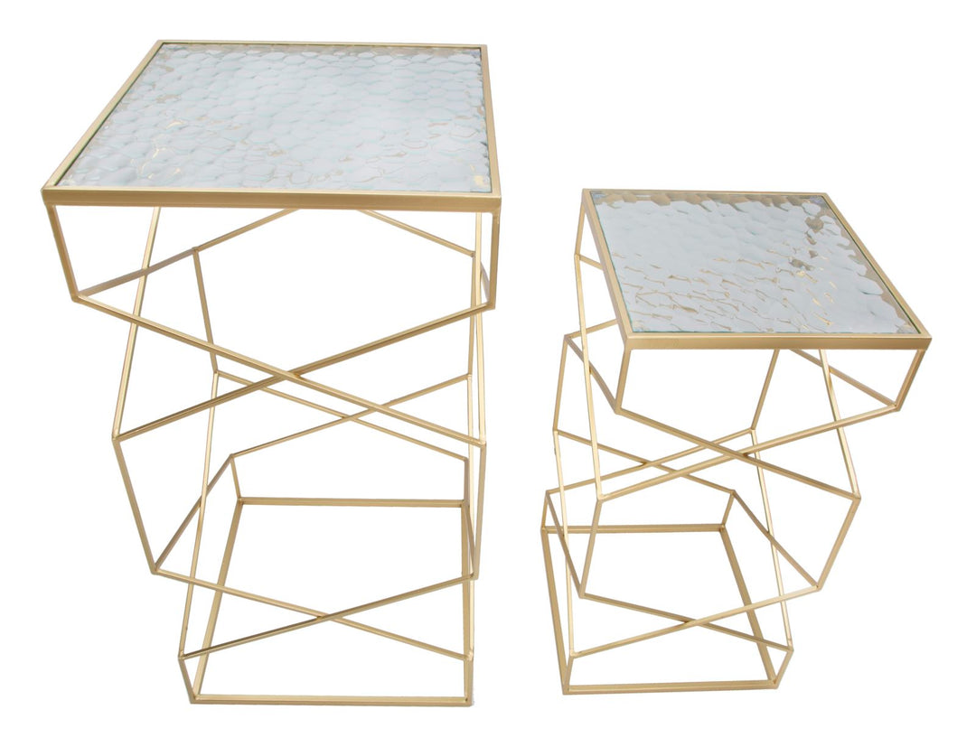 Glam sideborde i guldfarve, jern og glas – 50x50x100 og 40x40x80 cm