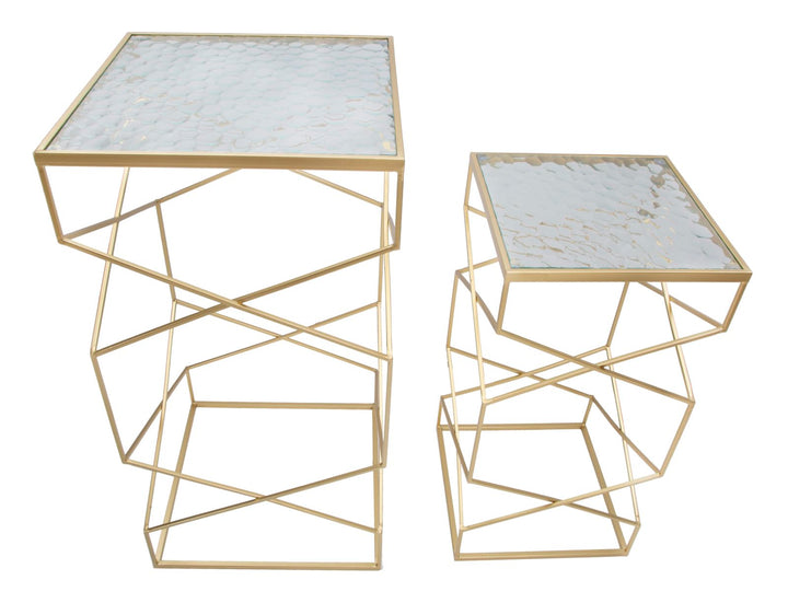 Glam sideborde i guldfarve, jern og glas – 50x50x100 og 40x40x80 cm