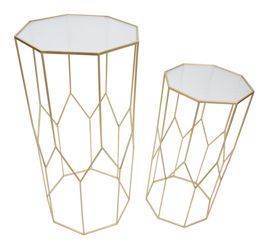 Glam sideborde i guldfarve, jern og glas – 50x46x100 40x37x80 cm