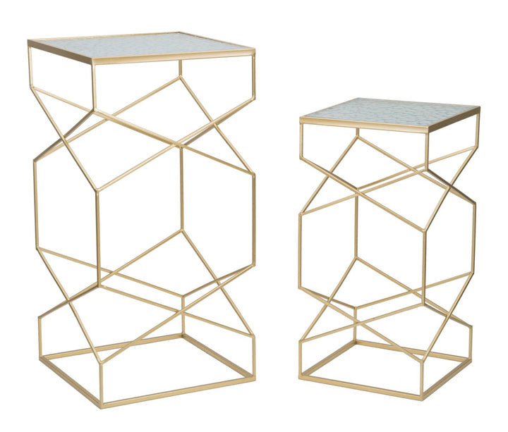 Glam sideborde i guldfarve, jern og glas – 50x50x100 og 40x40x80 cm